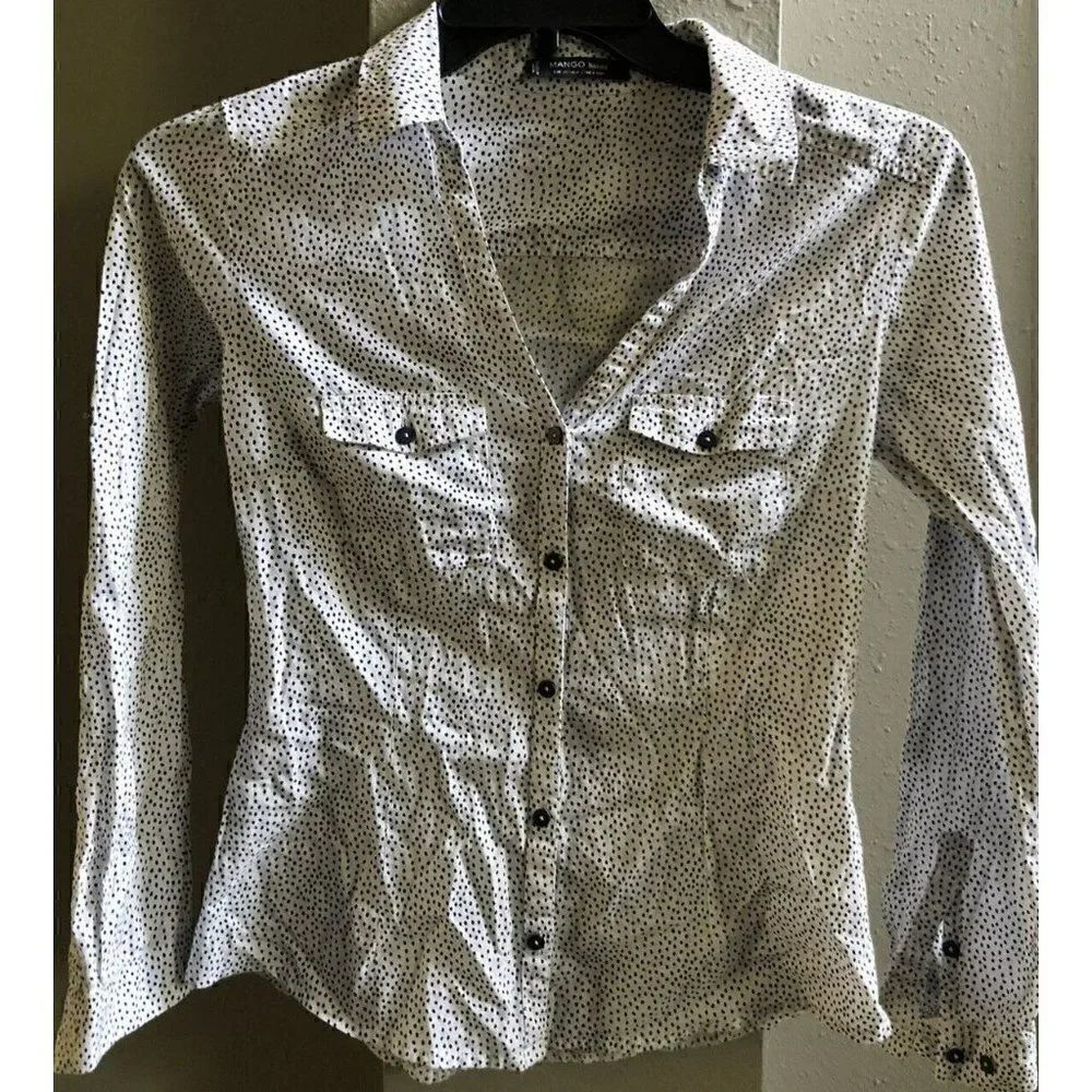 Women Mango Basics Polka Dots Long Sleeve Size 2